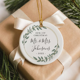 Grüne Goldene Girlande Unser Erstes Weihnachten Keramik Ornament
