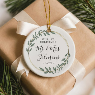 Grüne Goldene Girlande Unser Erstes Weihnachten Keramik Ornament