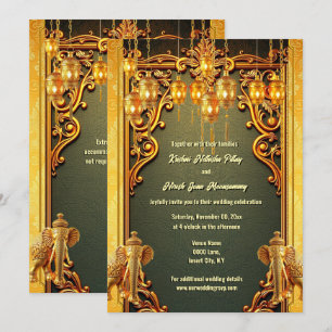 Grüne goldene Indianerelfanten Laternen Hindi Hind Einladung