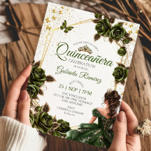 Grüne goldene Tiara-Rosen-Schmetterling-Quinceañer
