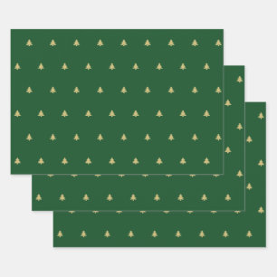 Grüne/goldene Weihnachtsbaume Einfache Symbolmust Geschenkpapier Set