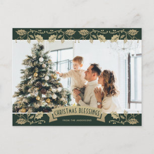 Grüne goldene Weihnachtssegen christliche Foto Feiertagspostkarte