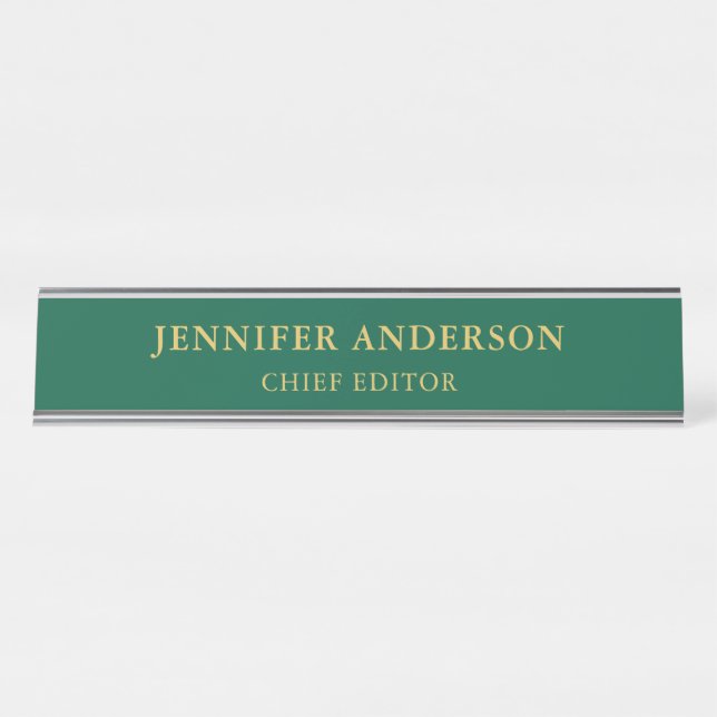 Grüne Goldfarben Beruflich Trendy Moderne Schlicht Schreibtischnamensplakette (Vorderseite )