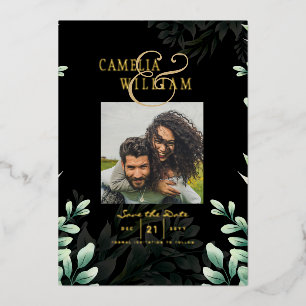 Grüne Goldfolie PHOTO QR CODE Hochzeit Termin merk Folieneinladung