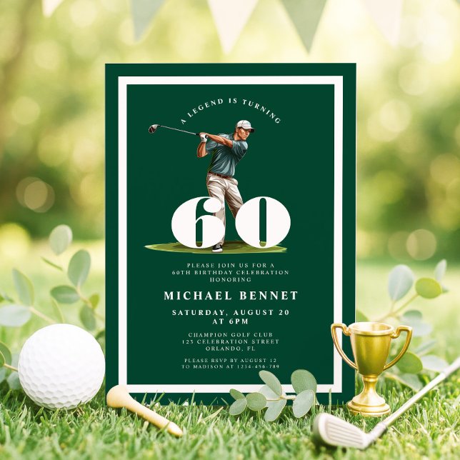 Grüne Golf 60. Geburtstagseinladung Einladung (Green Golf 60th Birthday Invitation)