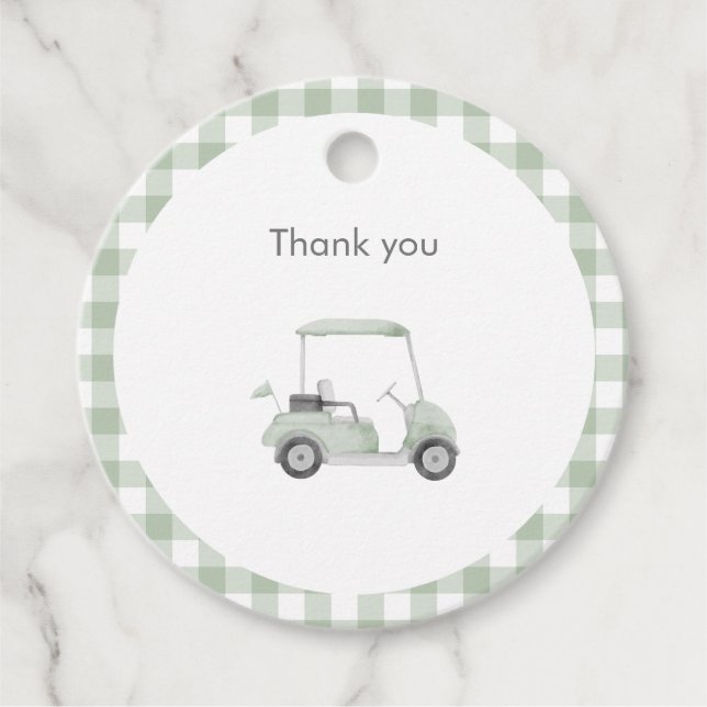 Grüne Golf Babydusche Geschenkanhänger (Vorderseite)