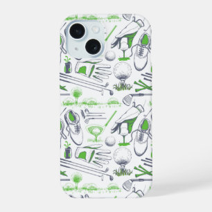 Grüne Golf Icons Muster iPhone 15 Hülle