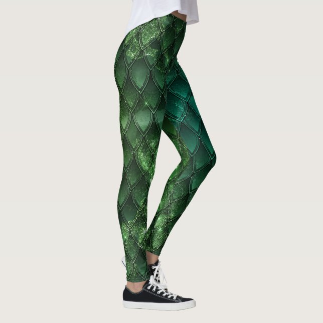 Grüne Gradient Dragon skaliert Leggings (Rechts)