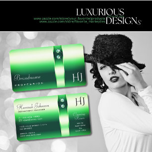 Grüne Gradient Rhinestones Monogramm Öffnungszei Visitenkarte