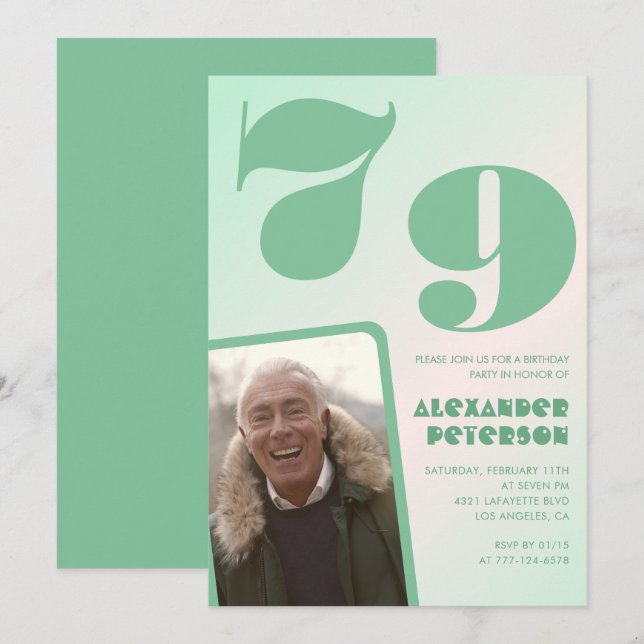 Grüne Gradienten 79. Geburtstagseinladungen Männer Einladung (Vorne/Hinten)