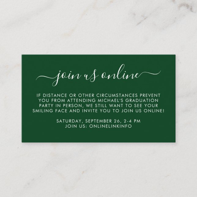 Grüne Graduierungspartei für virtuelle Online-Opti Begleitkarte (Vorderseite)