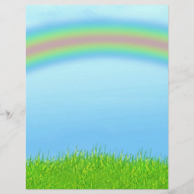 Grüne Gras, Regenbogen und blauer Himmel Hintergru Flyer (Vorne)