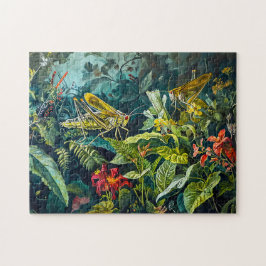 Grüne Grasshopper in einer Illustration des Kräute Puzzle