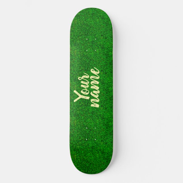Grüne Grastextur von einem Fußballfeld Skateboard (Vorderseite)