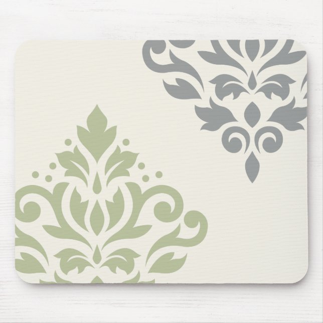 Grüne graue Creme der Rolle-Damast-Kunst-I Mousepad (Vorne)