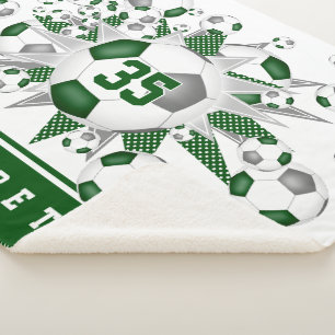 Grüne graue Mädchen Sport Fußball Bälle Sterne Sherpadecke