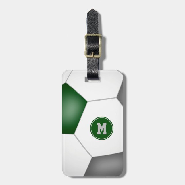 Grüne Graue Schulmannschaft Farben Fußballspieler Gepäckanhänger (Vorderseite vertikal)
