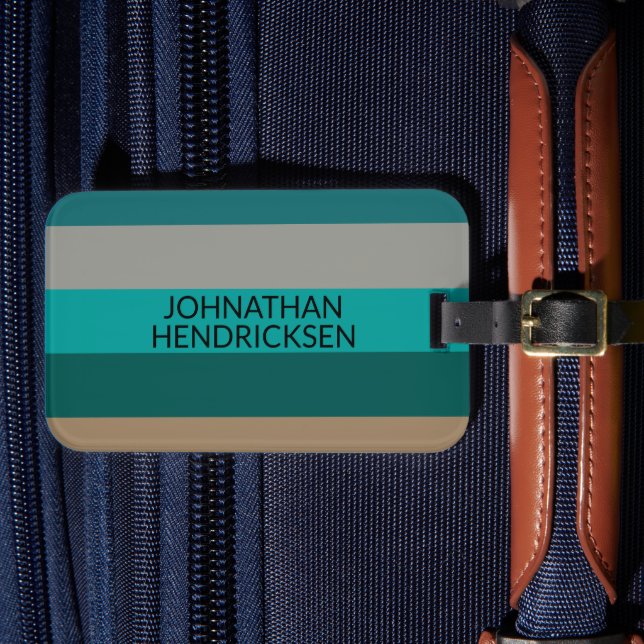 Grüne graue Tan Streifen Moderne Maskuline Monogra Gepäckanhänger (Vorderseite Insitu 4)