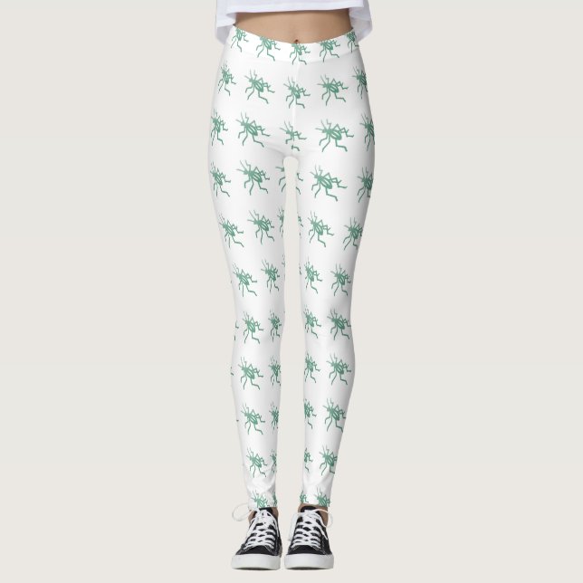 Grüne Grillen in Weiß Leggings (Vorderseite)