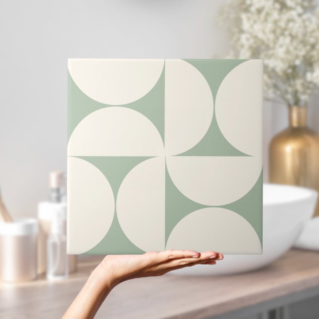Grüne Halbkreise der modernen geometrischen Skala Fliese (Modern Geometric Sage Green Semi circles Tile)