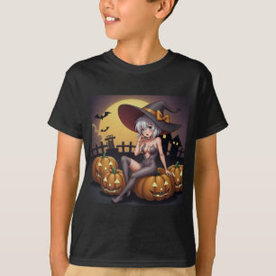 Grüne Halloween-Hexe auf dem Kürbis T-Shirt