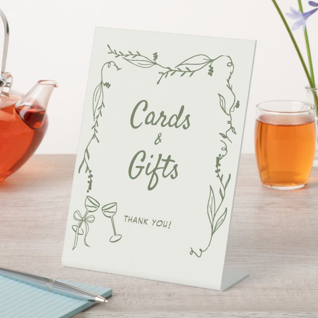 Grüne Hand gezogene skurrile Karten Geschenke Sockelschild (In Situ)