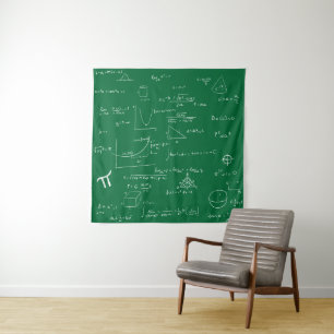 Grüne handgeschriebene mathematische Formeln und G Wandteppich