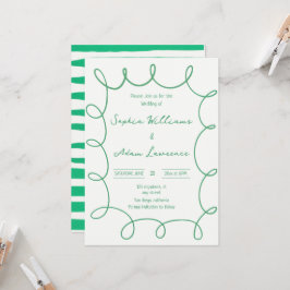 Grüne handgeschriebene Pinstripe Whimsical Hochzei Einladung