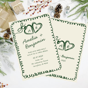 grüne handgezeichnete Herz Whimsical Hochzeit Einladung
