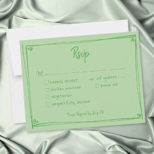 Grüne handgezeichnete Herz Whimsical moderne Hochz RSVP Karte