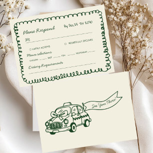 grüne handgezeichnete whimsical Hochzeit RSVP Karte