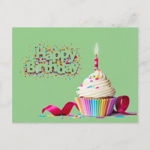 Grüne Happy Birthday Cupcake Postkarte