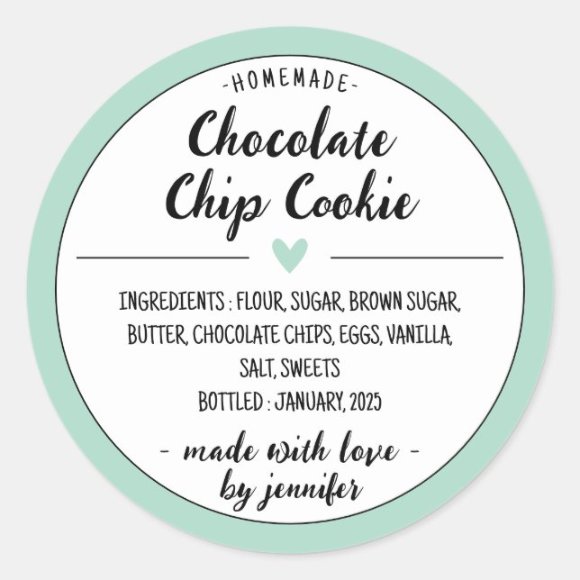 Grüne hausgemachte Schokolade Chip Cookie Runder Aufkleber (Vorderseite)