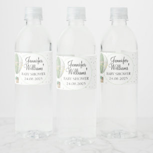 Grüne Heißluftballon Babyduschflaschen Etiketten