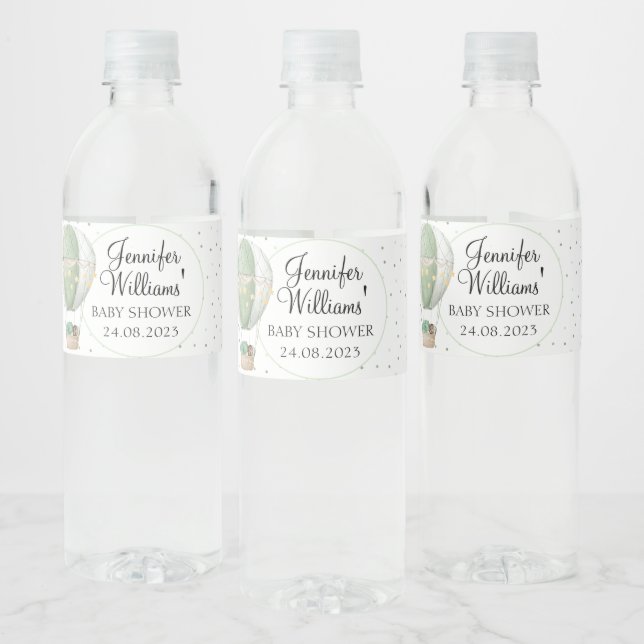 Grüne Heißluftballon Babyduschflaschen Etiketten (Flaschen)