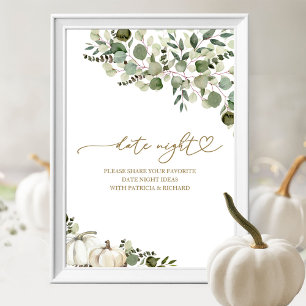 Grüne Herbst-Brautparty-Date-Night-Glas-Schild Poster