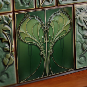 Grüne Herz Rückwandfliese Repro Art Nouveau Fliese