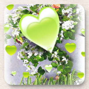 Grüne Herzen der Liebe_ Getränkeuntersetzer