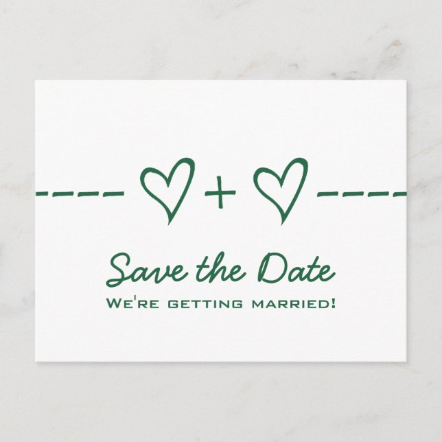 Grüne Herzgleichung Save the Date Postkarte (Vorderseite)