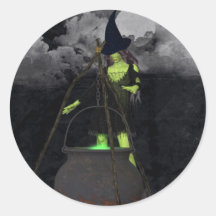 Grüne Hexe braut einen Zauberkleber