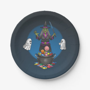 Grüne Hexe und Geister Trick-or-Treat Halloween Pappteller