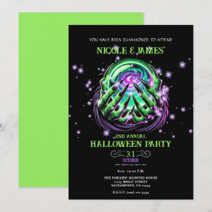 Grüne Hexen-Glaskugel-Halloweenparty Einladung