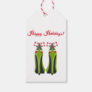 Grüne High Heels mit Candy Canes Geschenkanhänger
