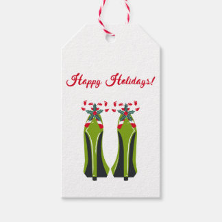 Grüne High Heels mit Candy Canes Geschenkanhänger