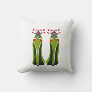 Grüne High Heels mit Candy Canes Kissen