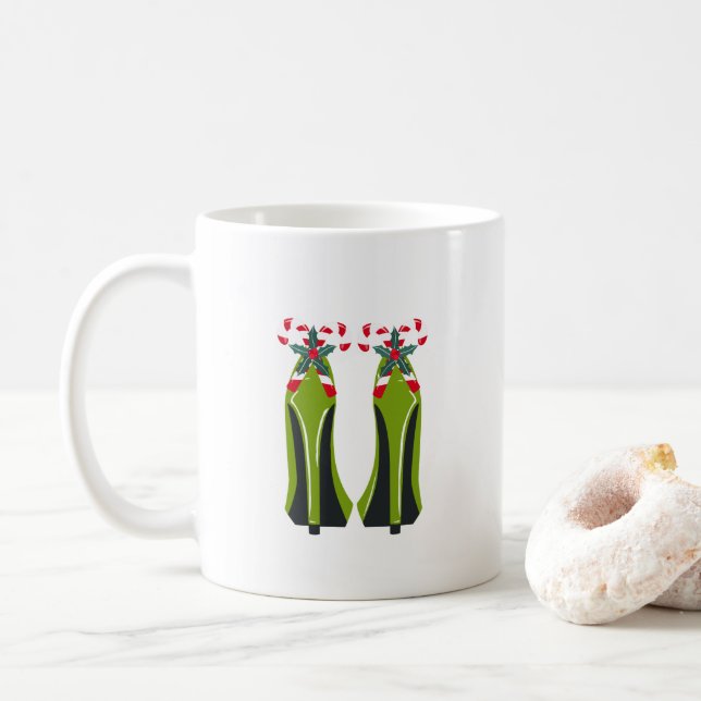 Grüne High Heels mit Candy Canes Tasse (Mit Donut)