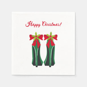 Grüne High Heels mit Weihnachtsbäumen Serviette
