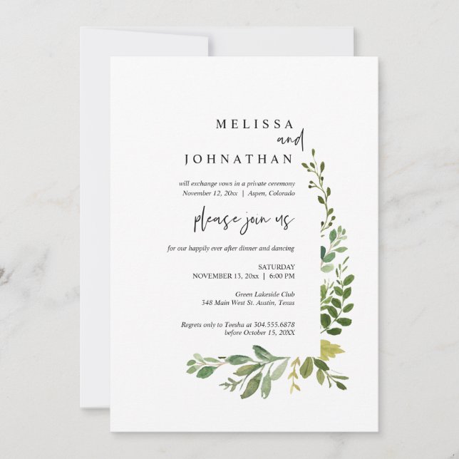 Grüne Hochzeit Abendessen und Tanzen Einladung (Vorderseite)