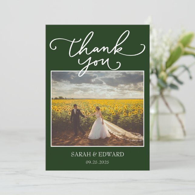 Grüne Hochzeit Dankeskarte (Stehend Vorderseite)