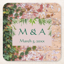 Grüne Hochzeit der bemalten Ziegelsteine Rechteckiger Pappuntersetzer